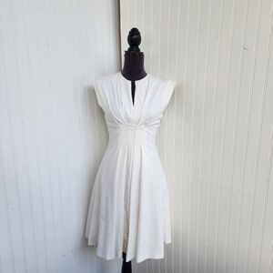 Lyn Devon Women's White Cap Sleeve Pleat Textured Dress Black Back Zip Lined 4